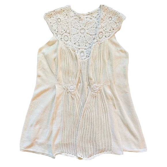 Ivory open front sleeveless knit cardigan size large - Picture 1 of 5